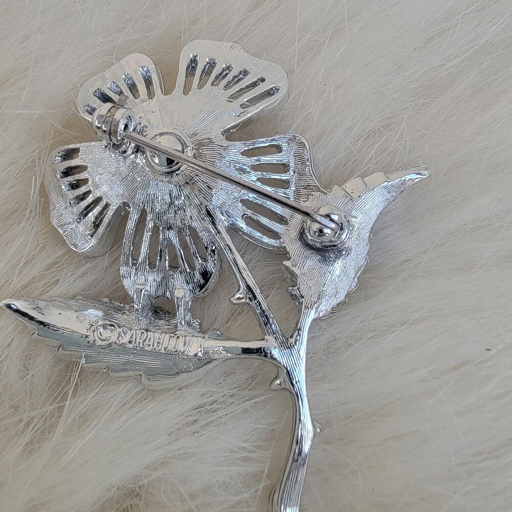 Sarah Coventry Brooch Vintage Silver Tone Faux Pearl Rhinestones 1960's Signed - Picture 3 of 4